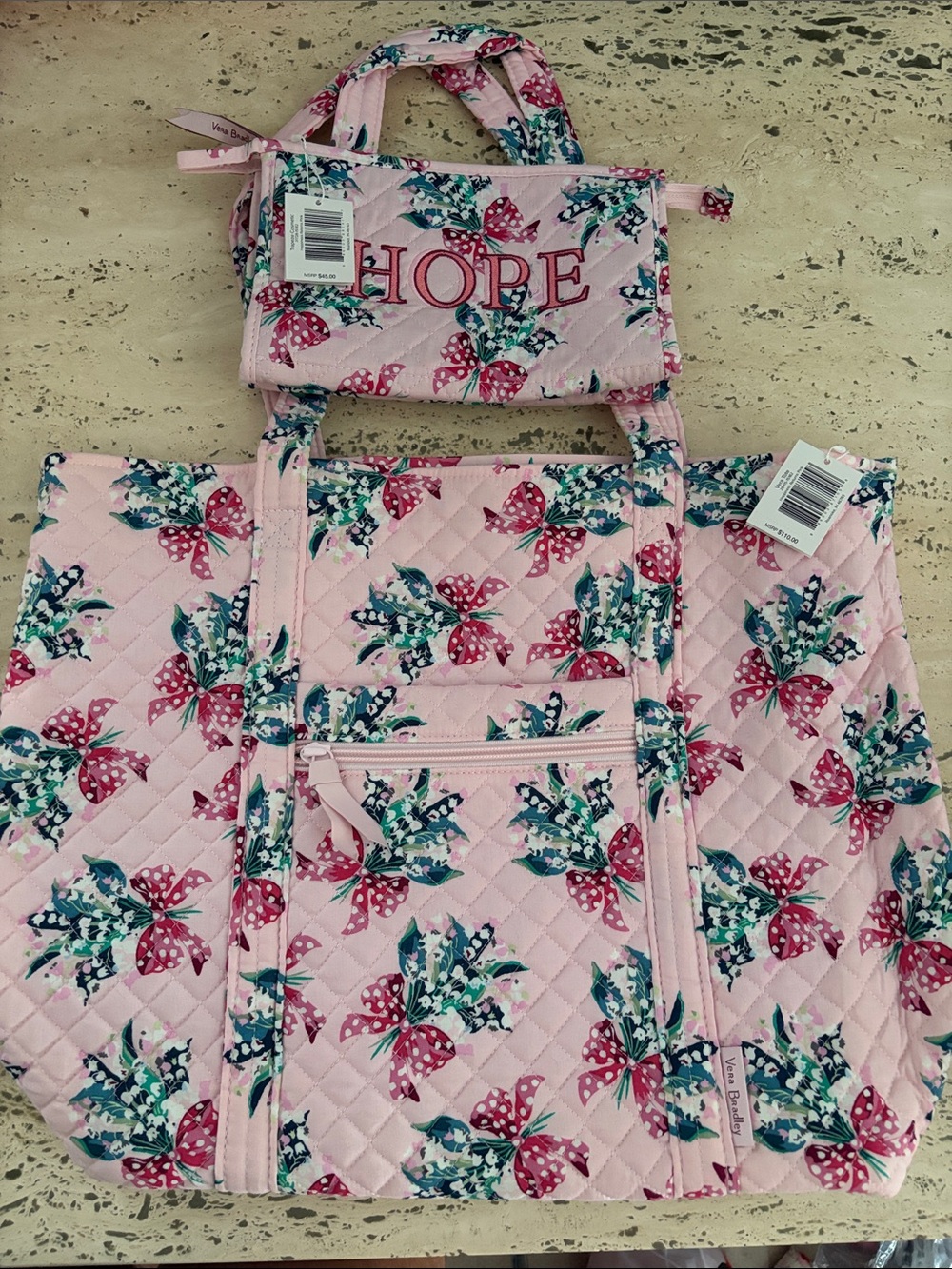Vera Bradley Vera Tote & Trapeze Cosmetic Happiness Returns Pink